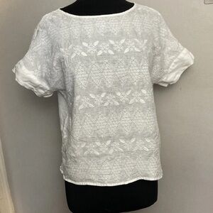 12-24 Christian Siriano White linen Top Blouse Embroidered Small Button back